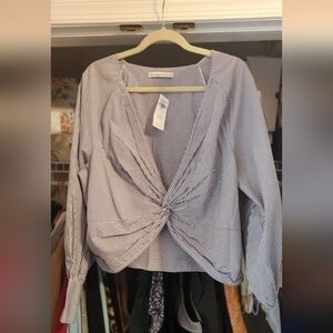 Striped Knot Front Blouse